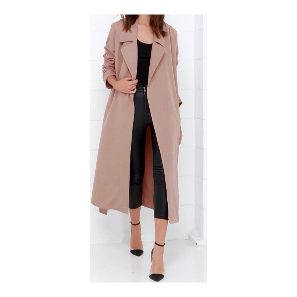 NEW Lulus Long Night Drive Blush Trench Coat